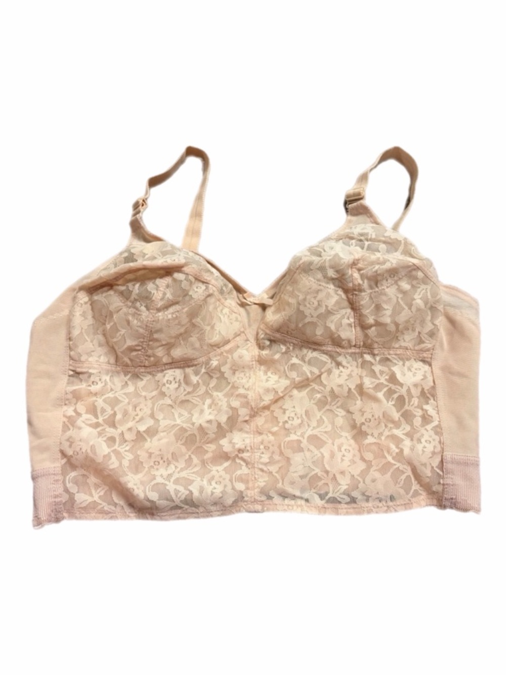 70s European Vintage Lace Corset Shapewear Top (Champagne/Nude) Size XL